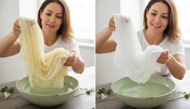 The 10-Minute Green Mix That Restores Yellowed Sheer Curtains to Dazzling White—No Bleach Needed