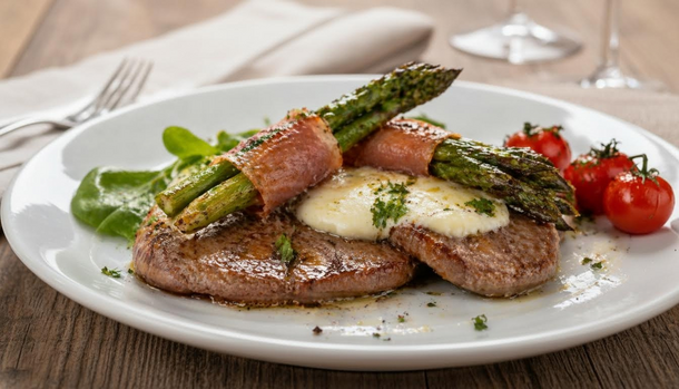 30 Minutes to Weeknight Luxury: Veal Steaks with Asparagus and Melted Mozzarella