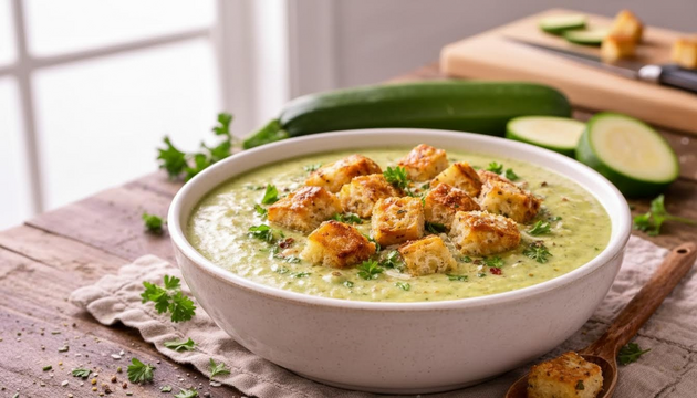 Meet Your New Go-To Lunch—Silky Zucchini Soup With Crunchy Homemade Croutons