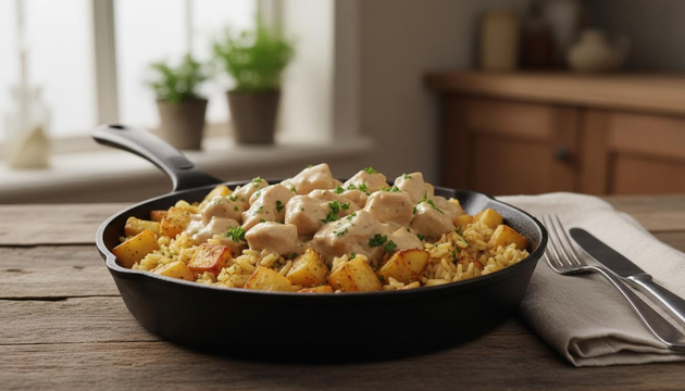 One-Skillet Potatoes and Rice, Drenched in Creamy Chicken — The Unlikely Combo You’ll Make on Repeat