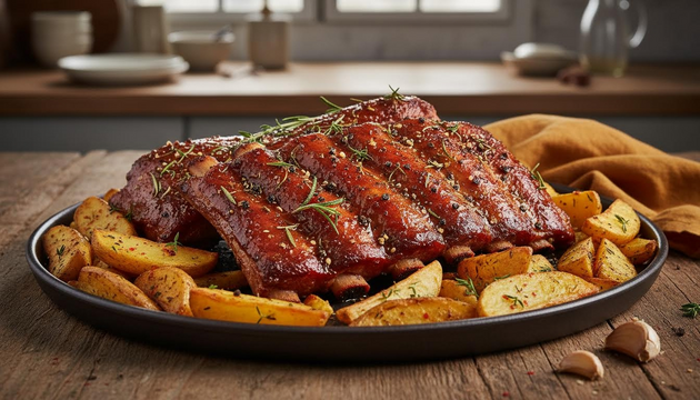 Your New Weekend Showstopper: Golden-Crusted Pork Ribs With Aromatic Roast Potatoes