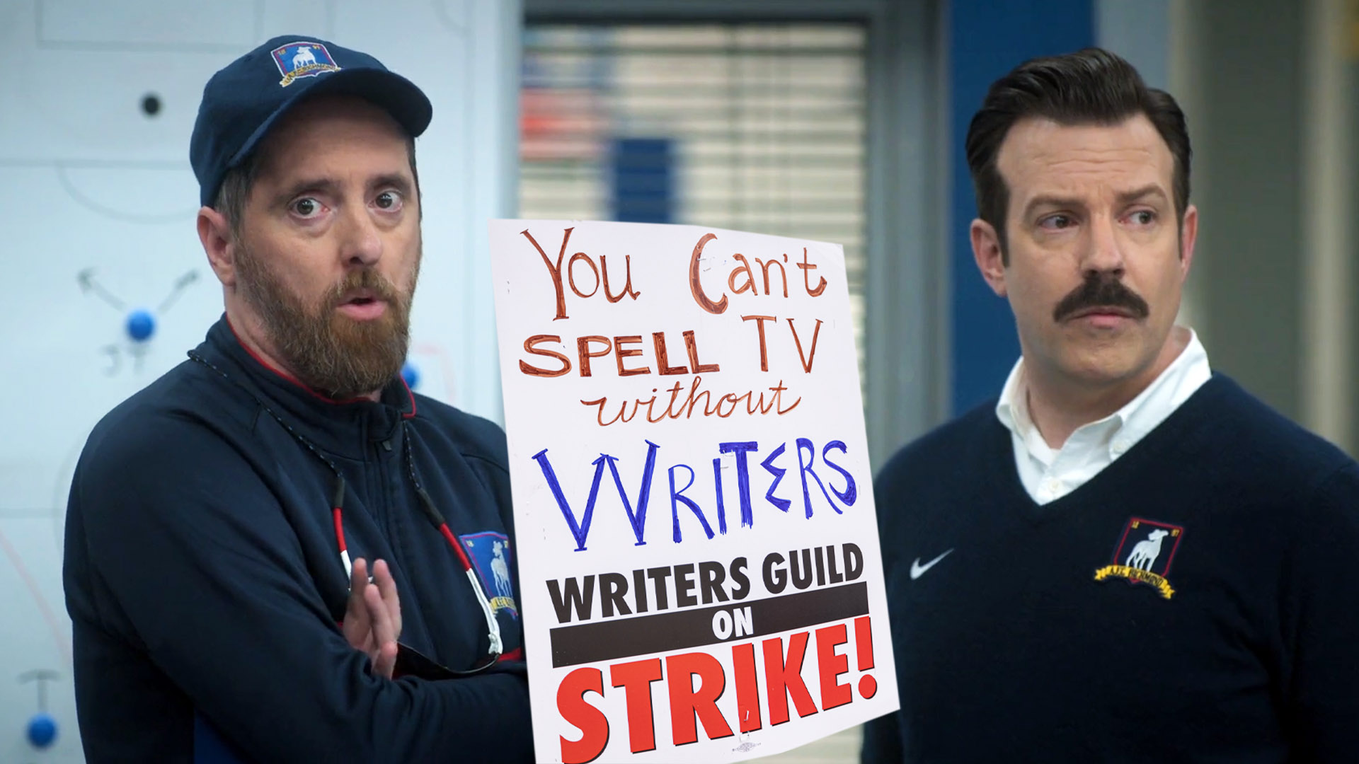 See Ted Lasso Stars Brendan Hunt & Jason Sudeikis Joining WGA Strike (Video)